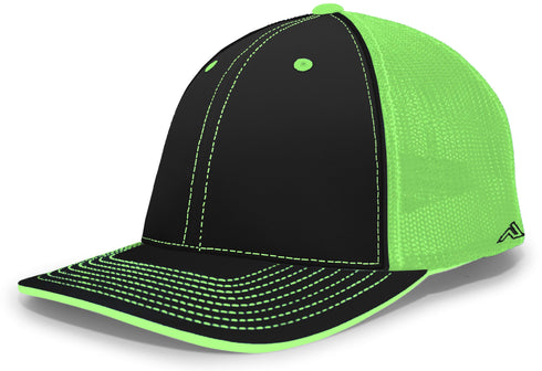 Pacific Headwear Trucker Flexfit® Cap, Size S/M (404M), Color 'BlackNeonGreenBlack'